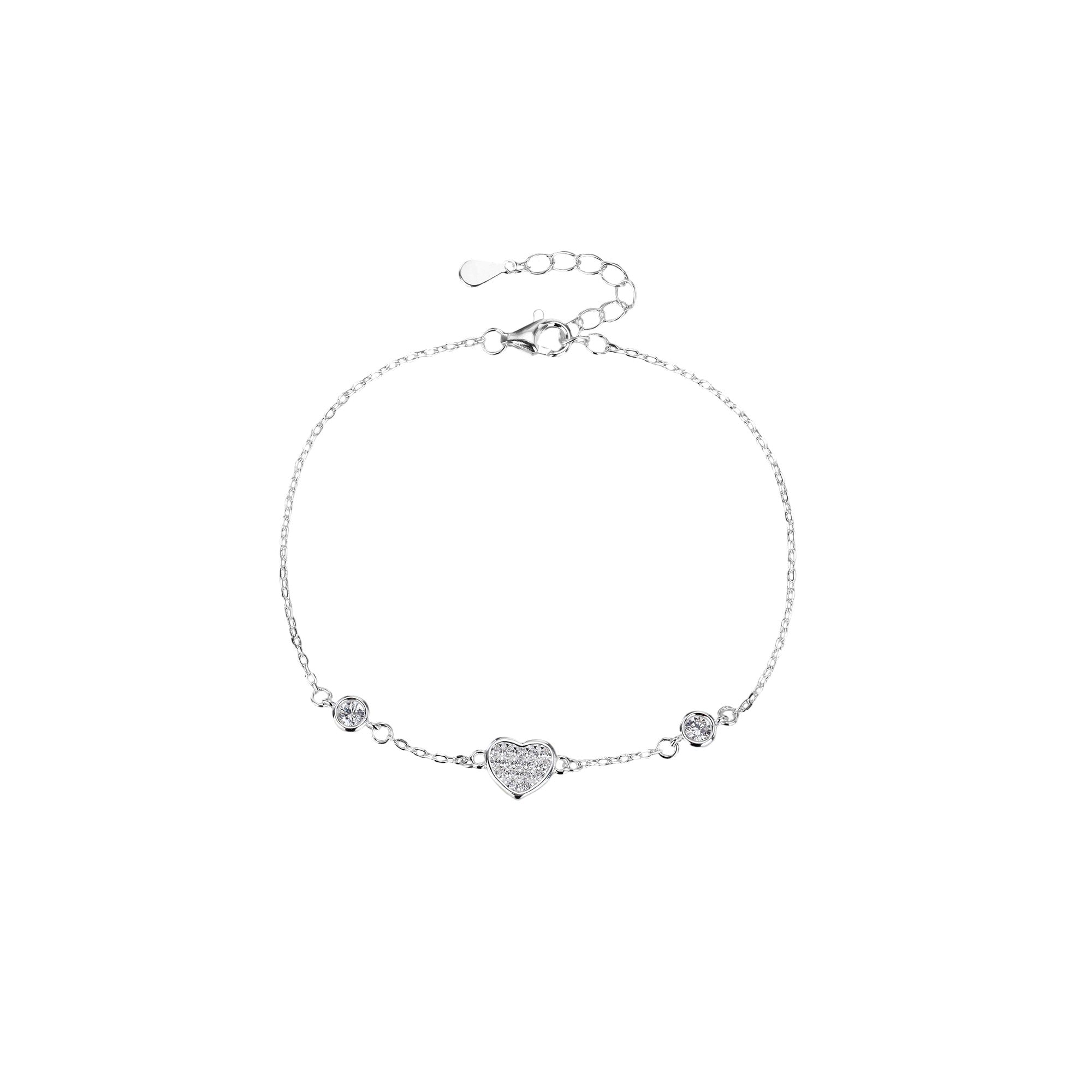 Pulsera sencilla de corazon y circonias bicelados en plateado