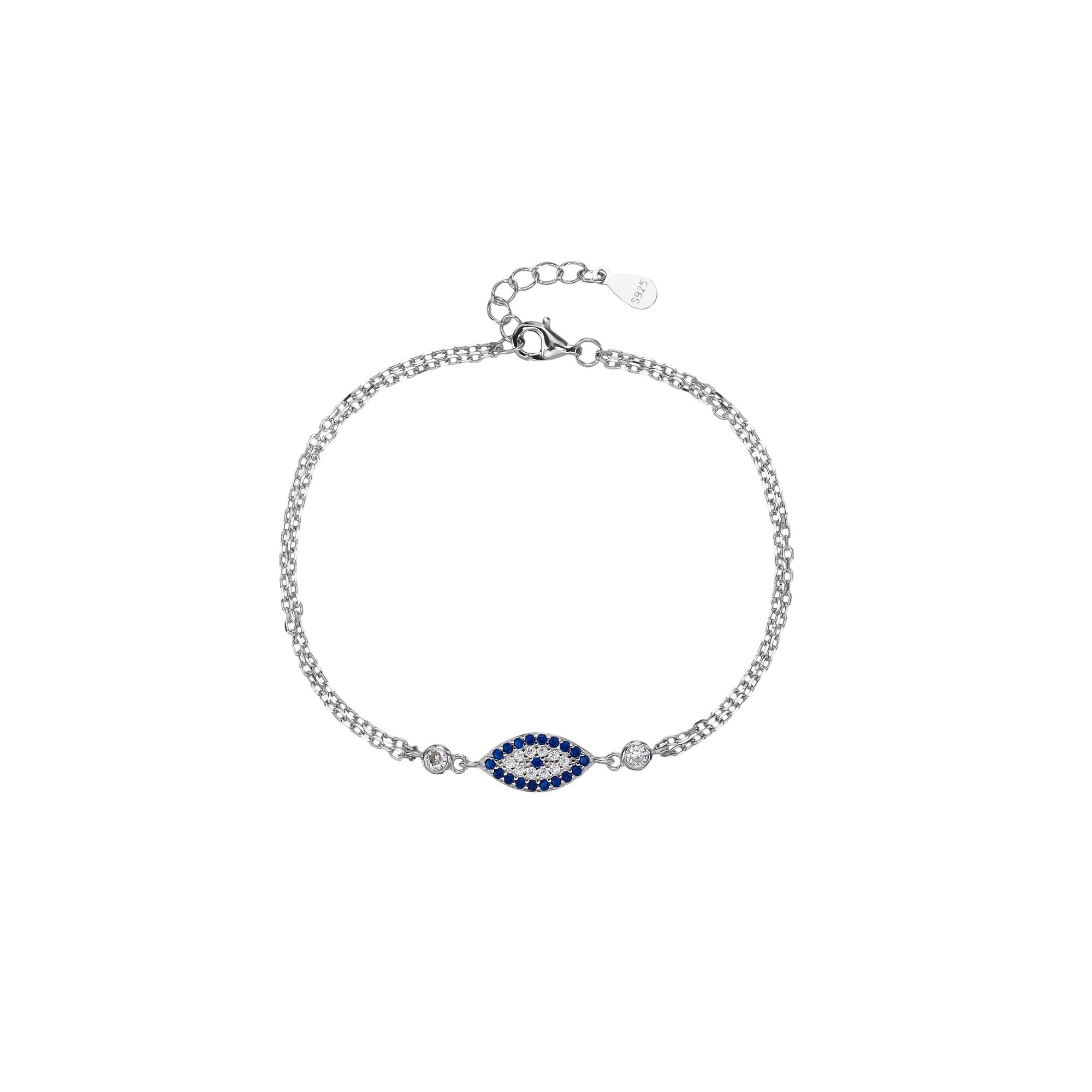 Pulsera doble con ojo turco de micro-pavé azul y circonias biseladas en rodizado