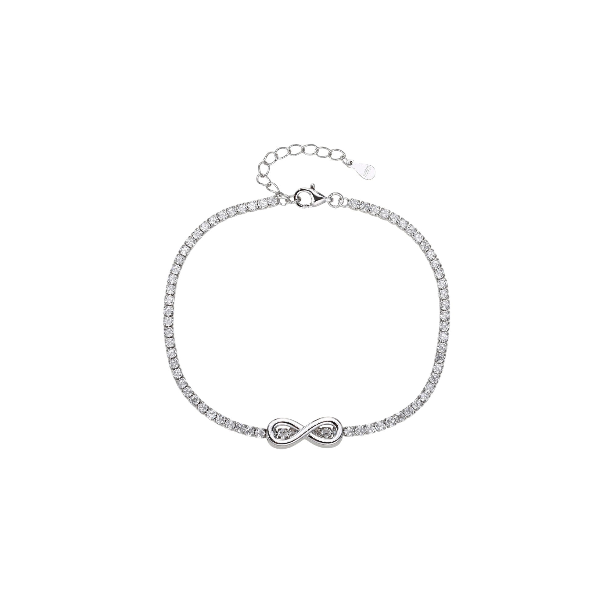 Pulsera de tenis con infinito liso y circonias blancas en rodizado