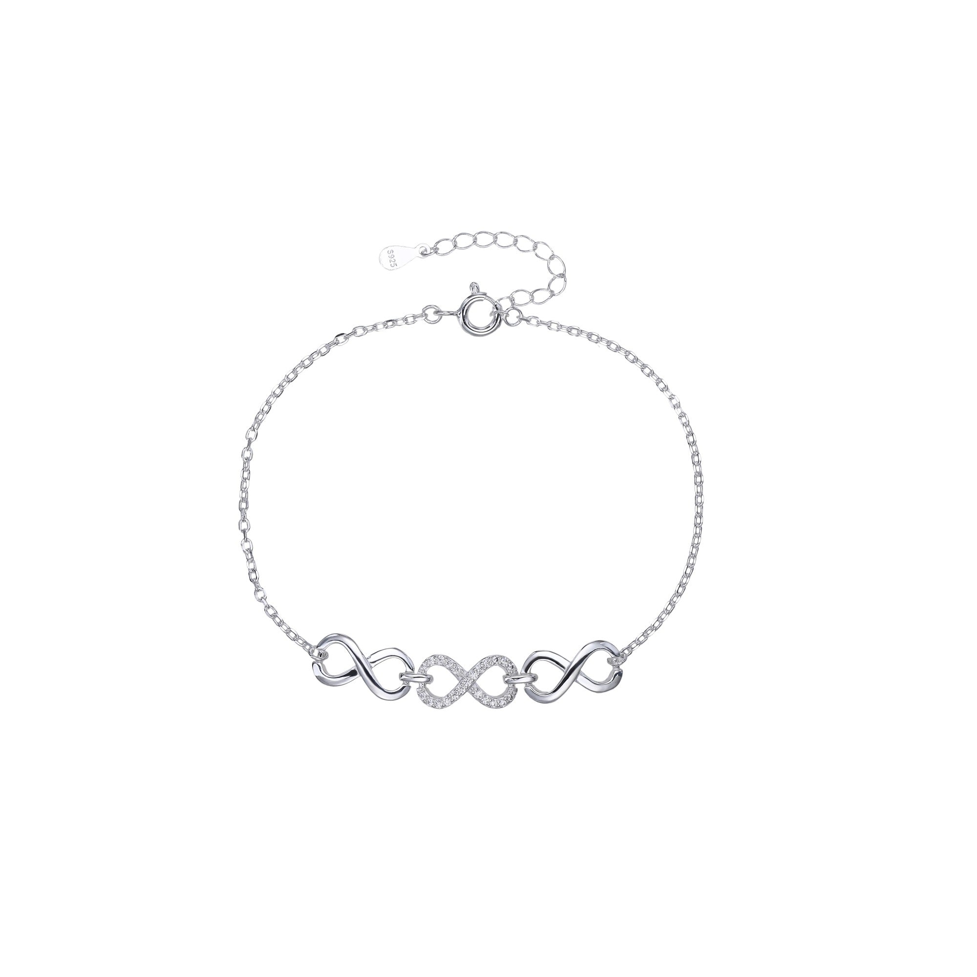 Pulsera sencilla de infinitos con circonia blanca 17+3cm en plateado