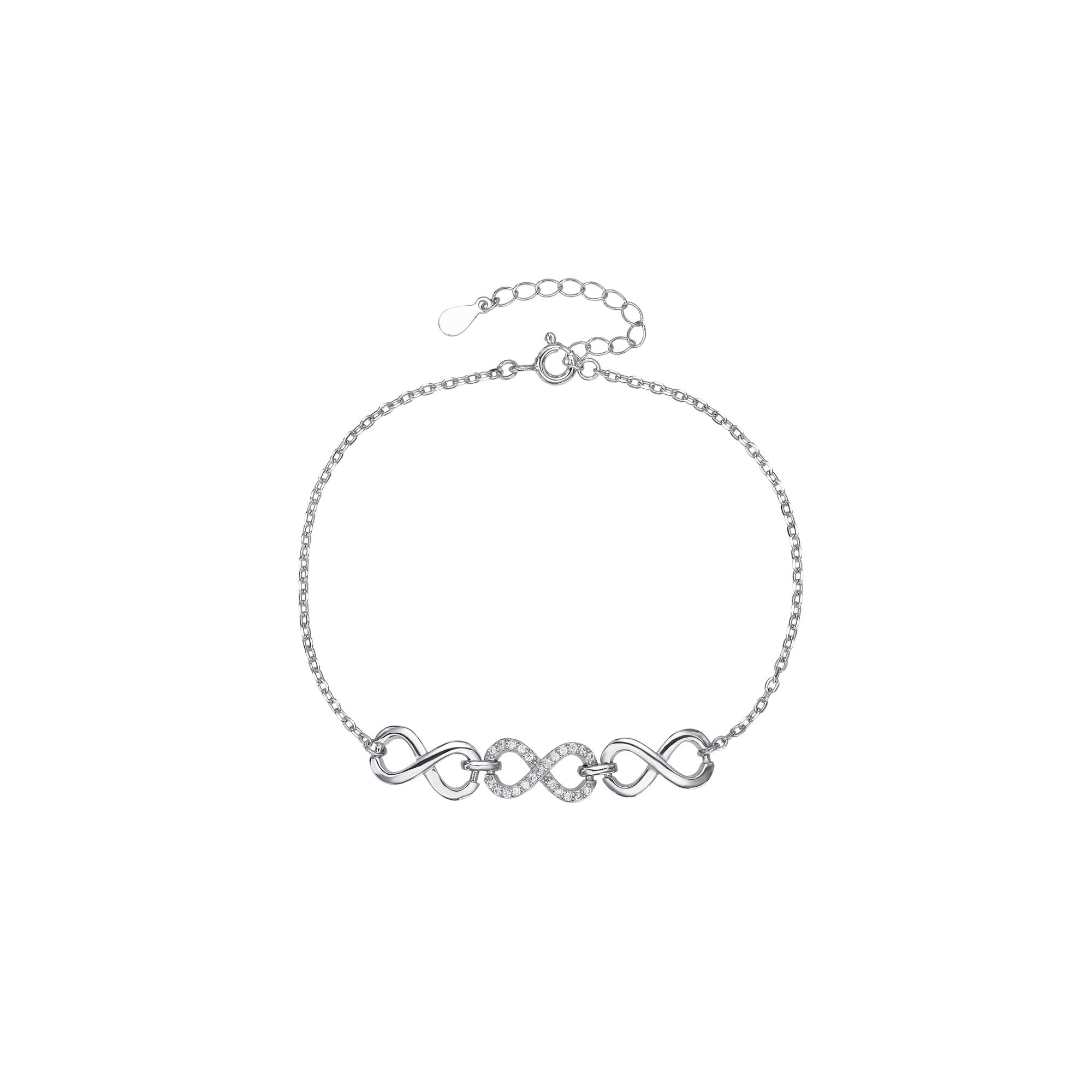 Pulsera sencilla de infinitos con circonia blanca 17+3cm en plateado
