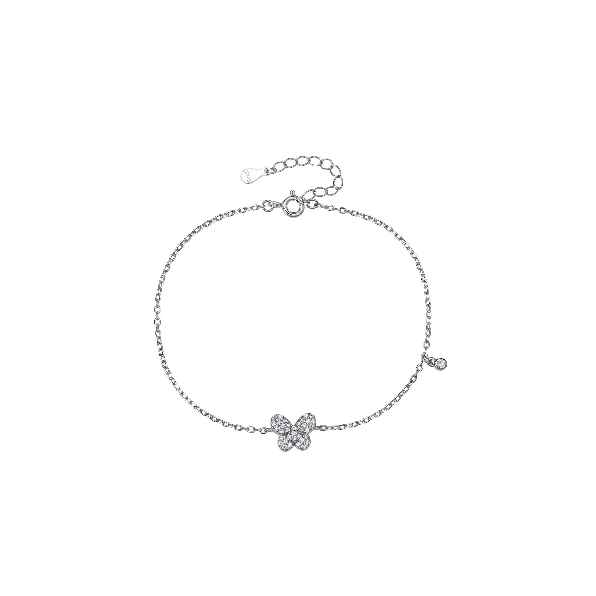 Pulsera sencilla de mariposa con circonia blanca 17+3cm en plateado