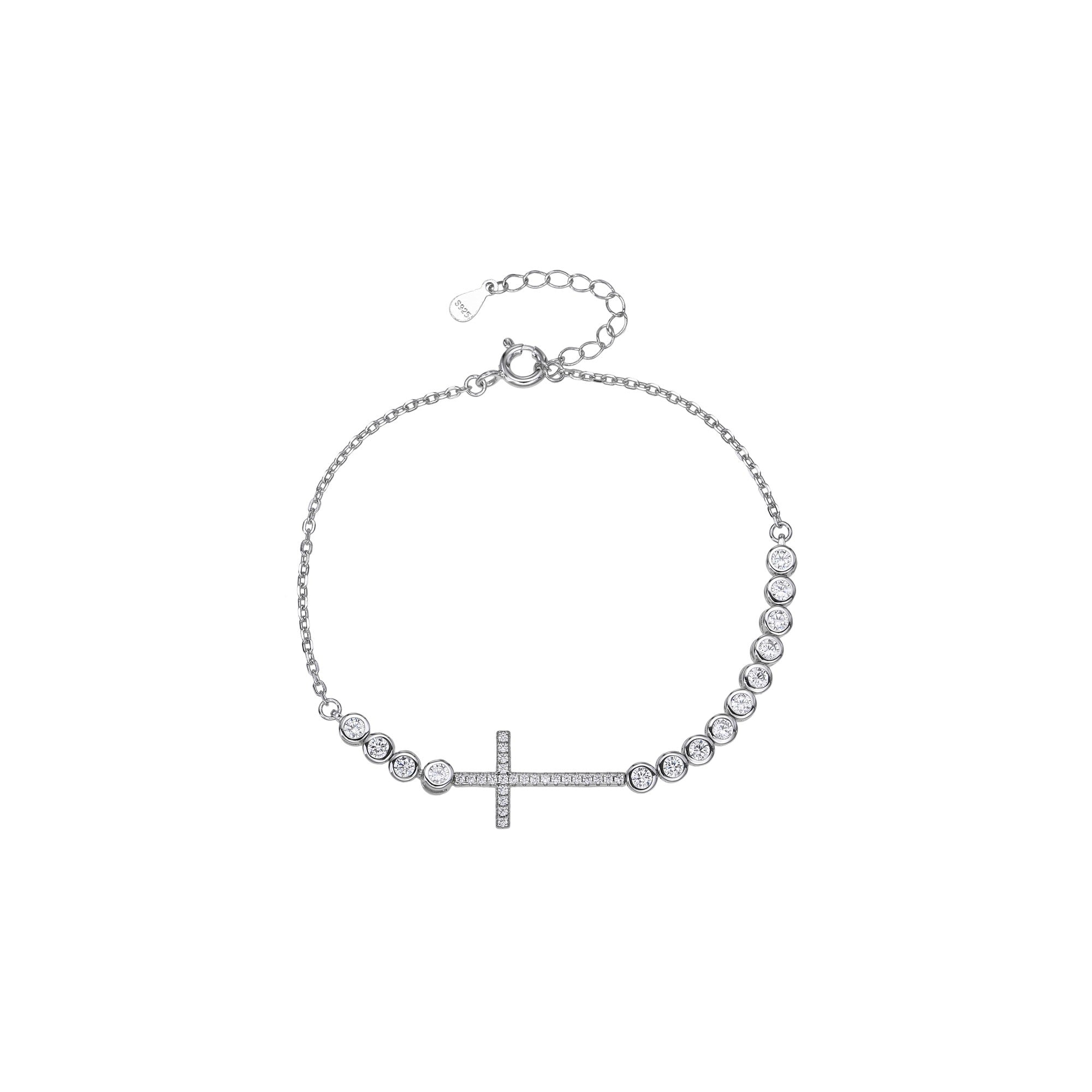 Pulsera sencilla de Cruz con circonia blanca 17+3cm en plateado