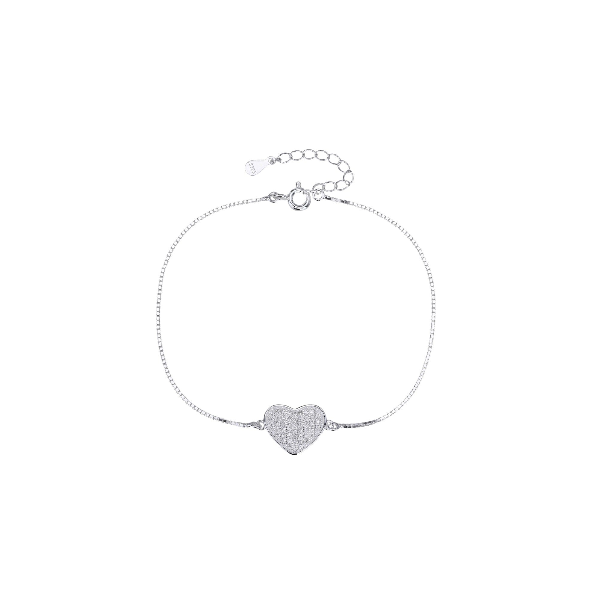 Pulsera sencilla de corazon con circonia blanca 17+3cm en plateado