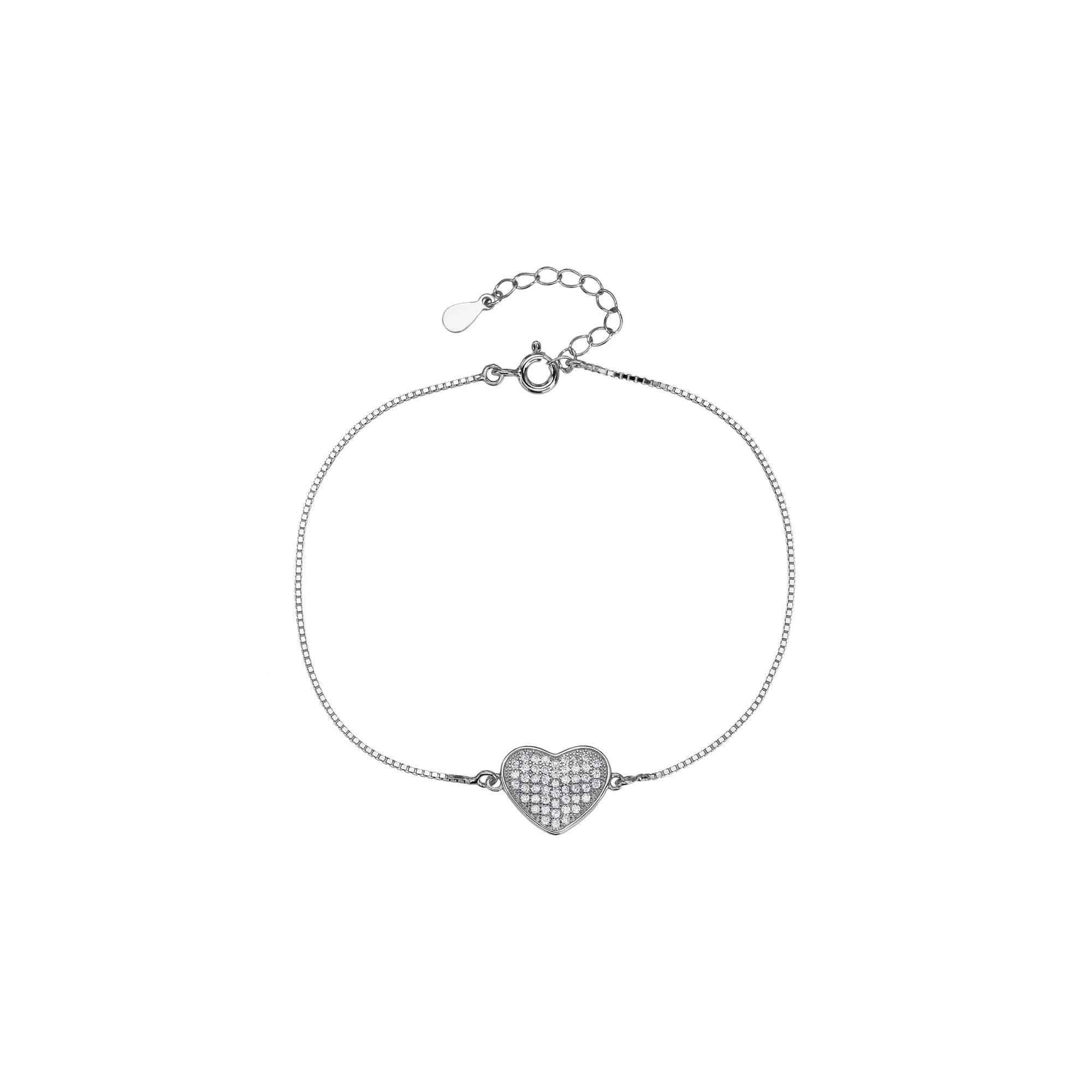 Pulsera sencilla de corazon con circonia blanca 17+3cm en plateado