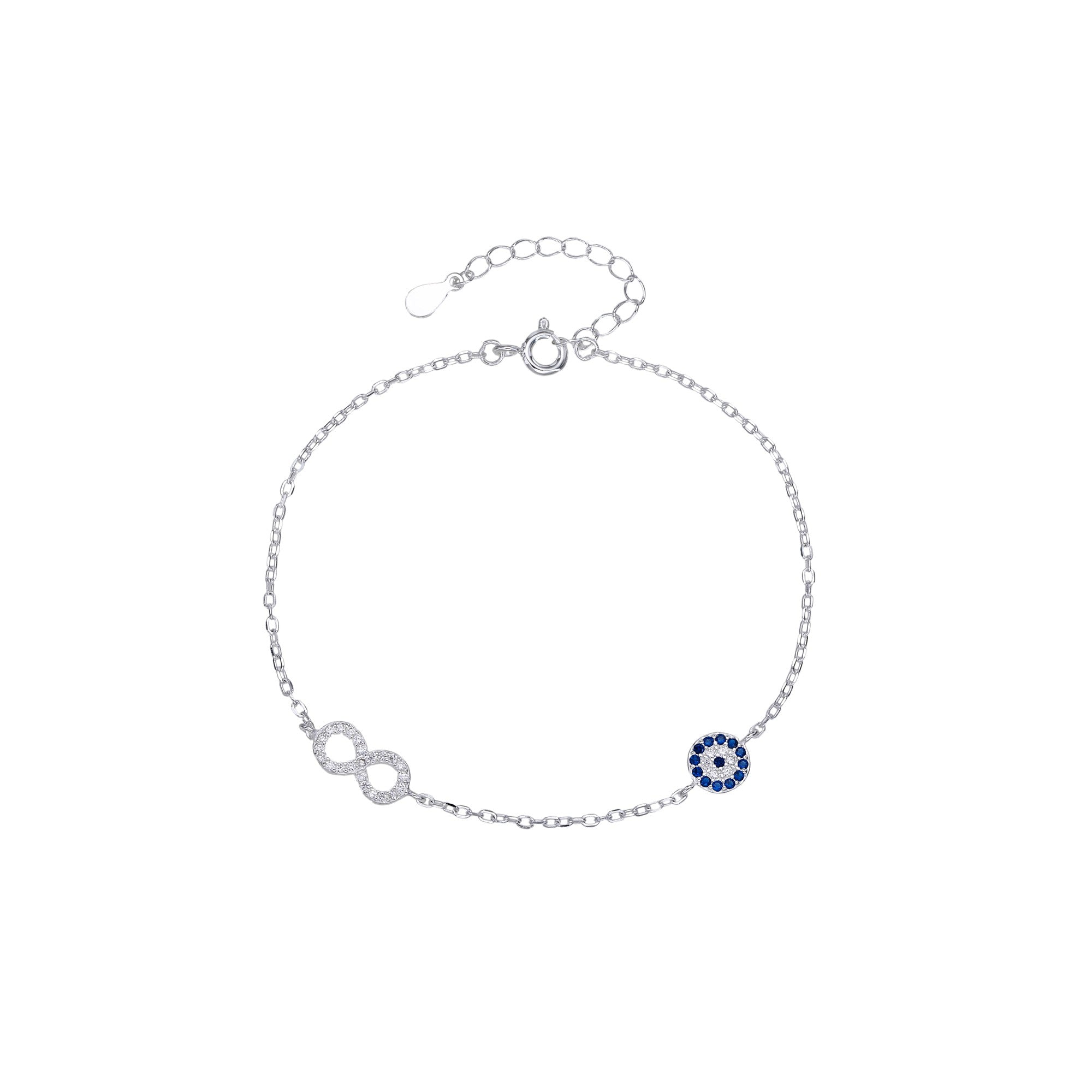 Pulsera sencilla de infinito con circonia multicolor 17+3cm en plateado