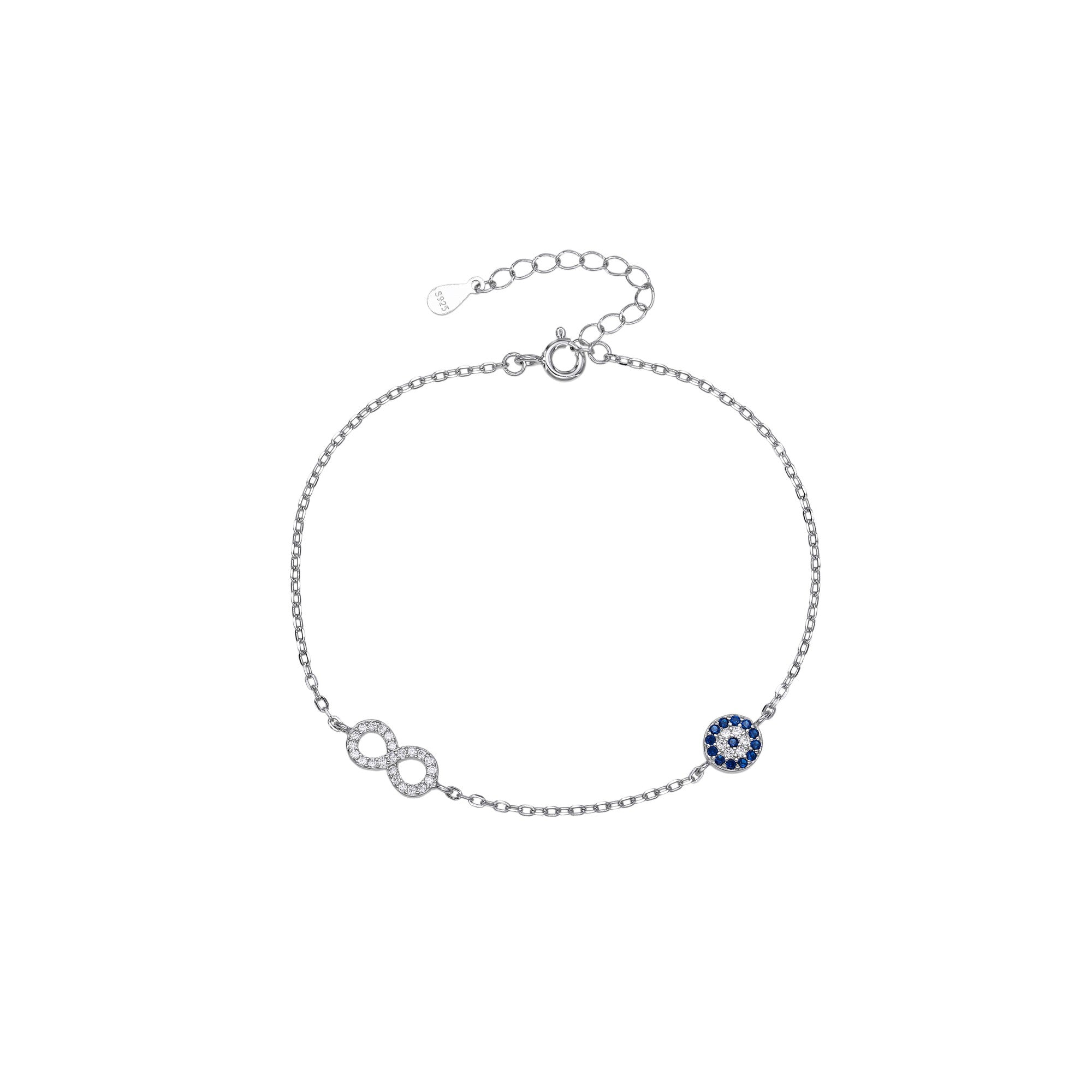 Pulsera sencilla de infinito con circonia multicolor 17+3cm en plateado