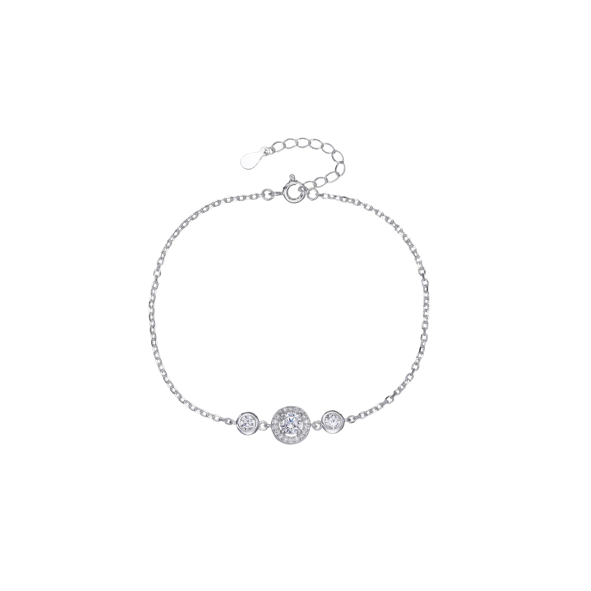 Pulsera sencilla de circonia redonda blanca 17+3cm en plateado