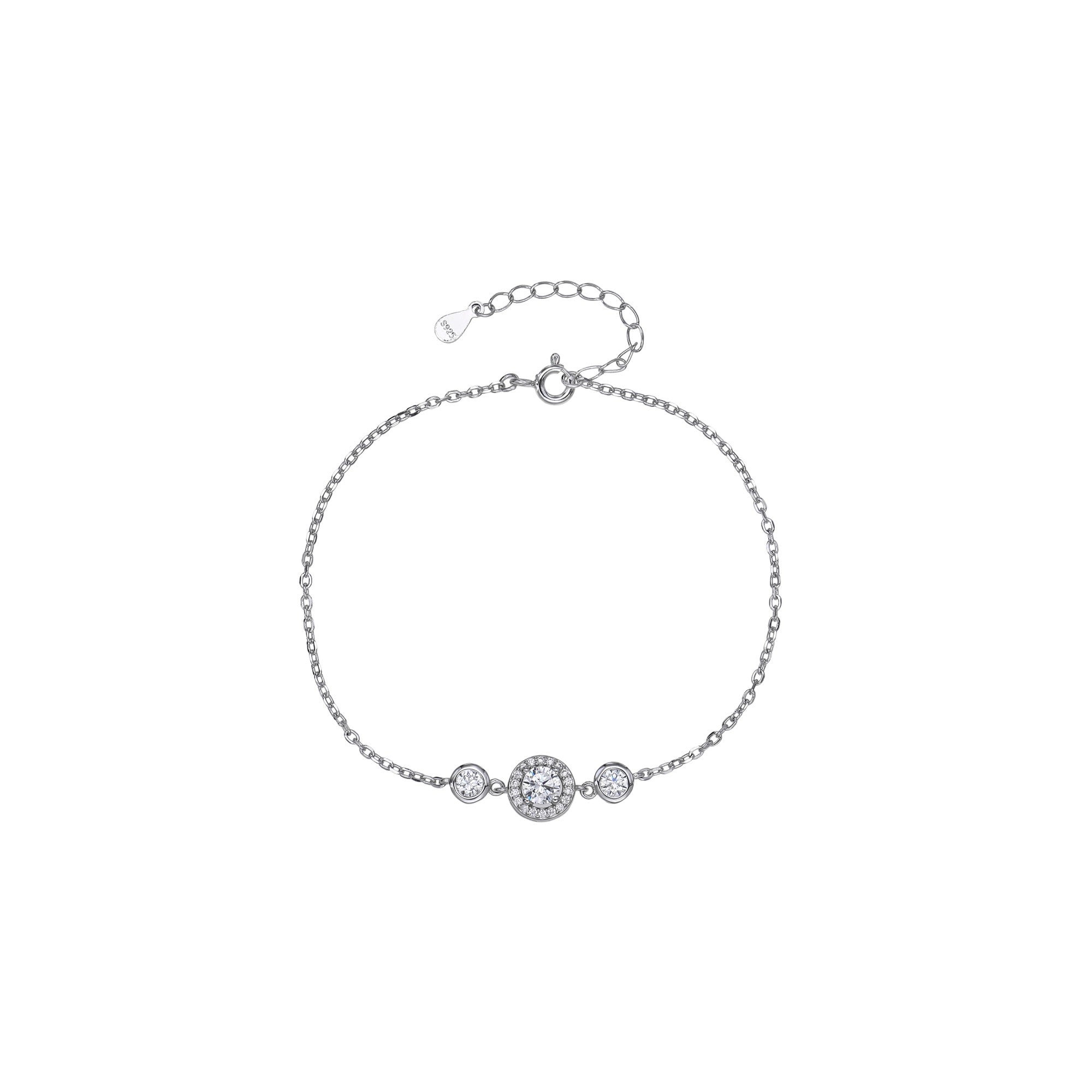 Pulsera sencilla de circonia redonda blanca 17+3cm en plateado