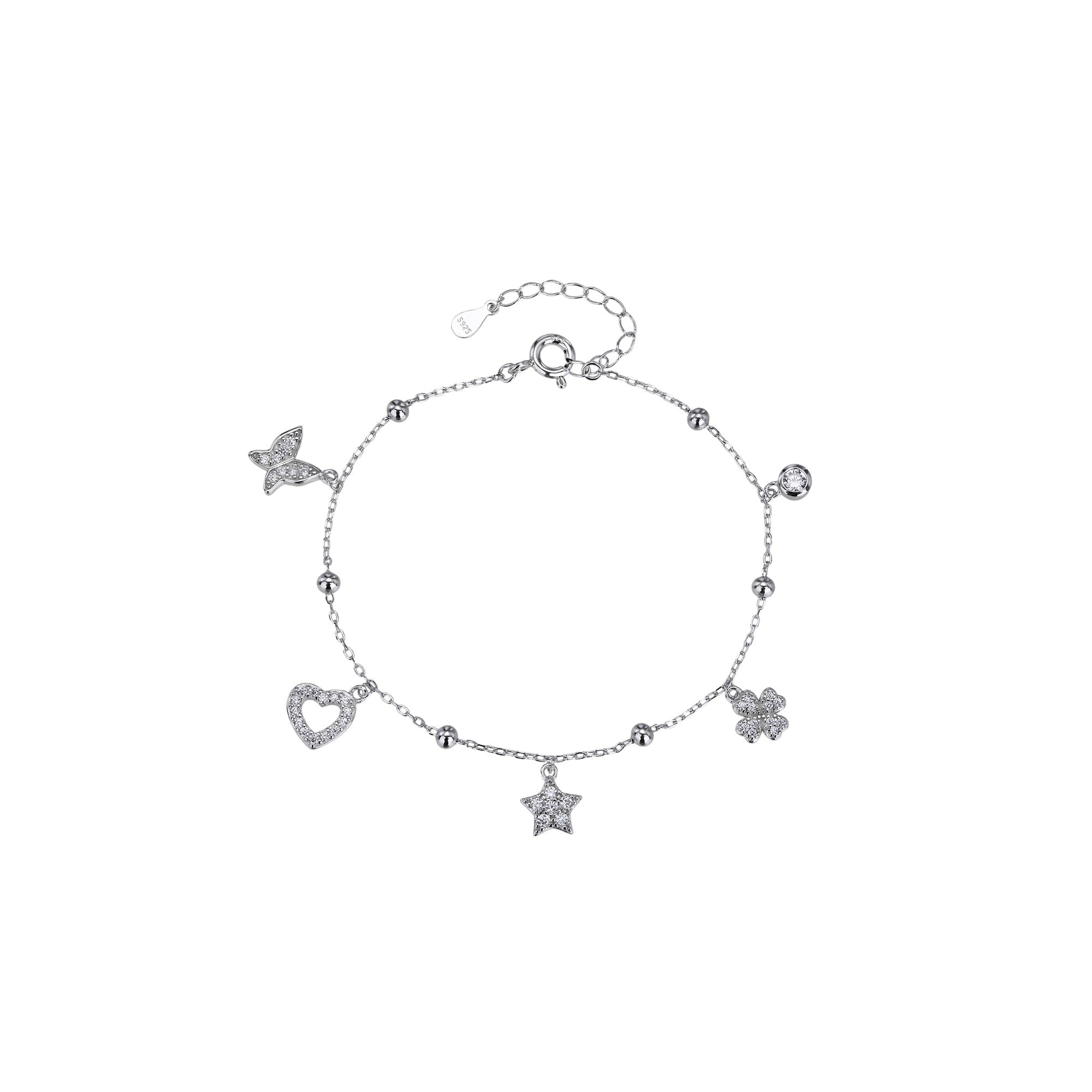 Pulsera sencilla de dijes con circonia blanca 17+3cm en plateado