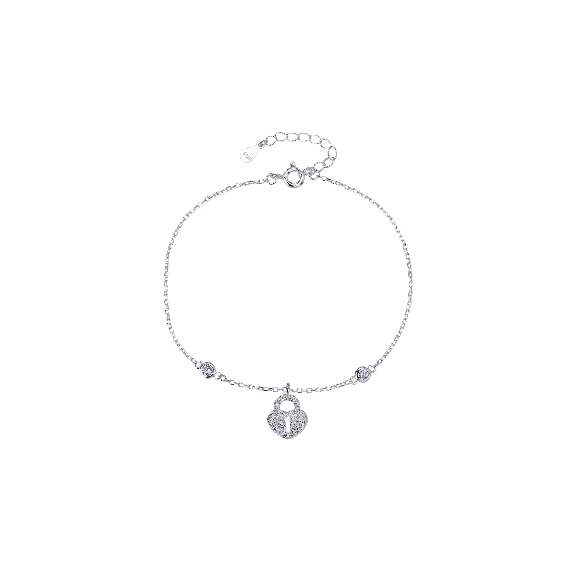 Pulsera sencilla de candado con circonia blanca 17+3cm en plateado