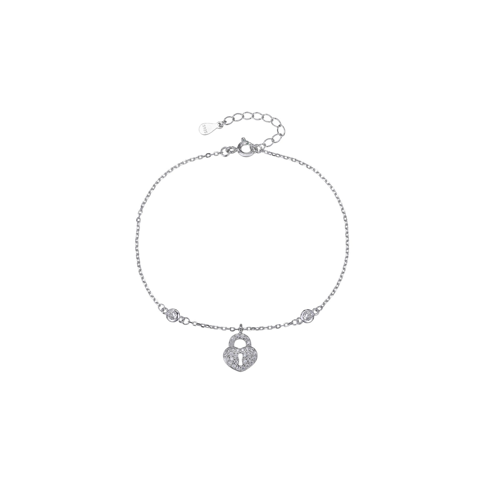 Pulsera sencilla de candado con circonia blanca 17+3cm en plateado