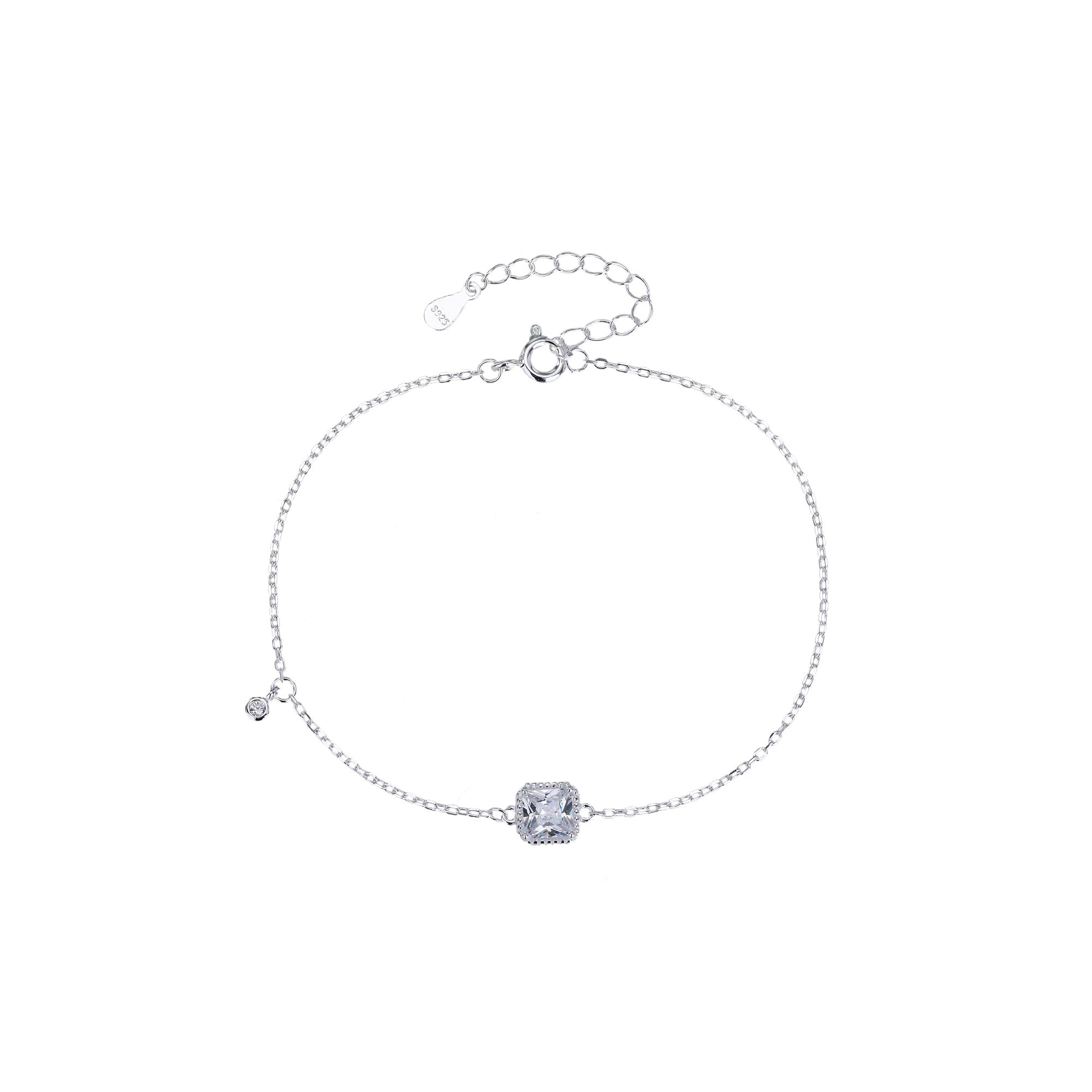 Pulsera sencilla de rectangulo con circonia blanca 17+3cm en plateado