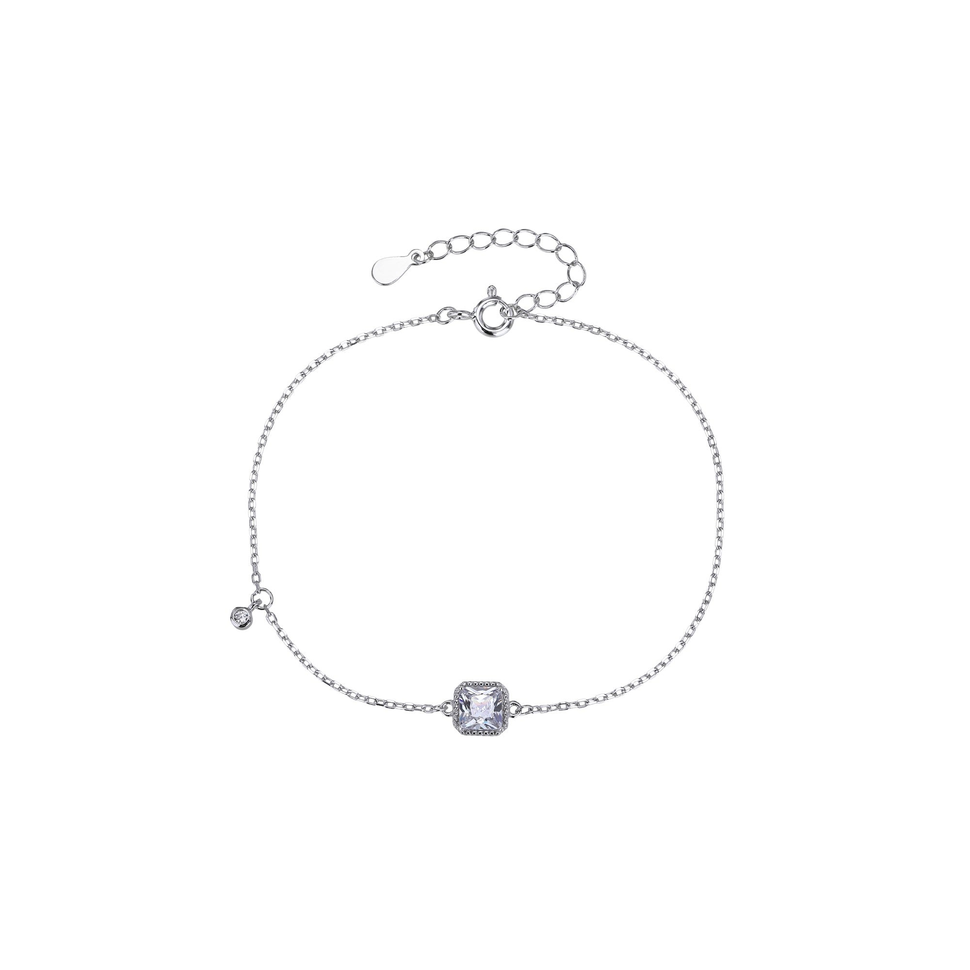 Pulsera sencilla de rectangulo con circonia blanca 17+3cm en plateado