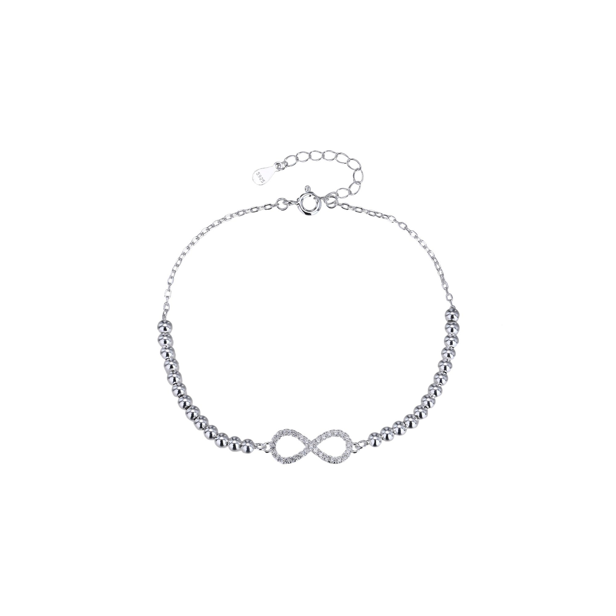 Pulsera sencilla de infinito con circonia blanca 17+3cm en plateado