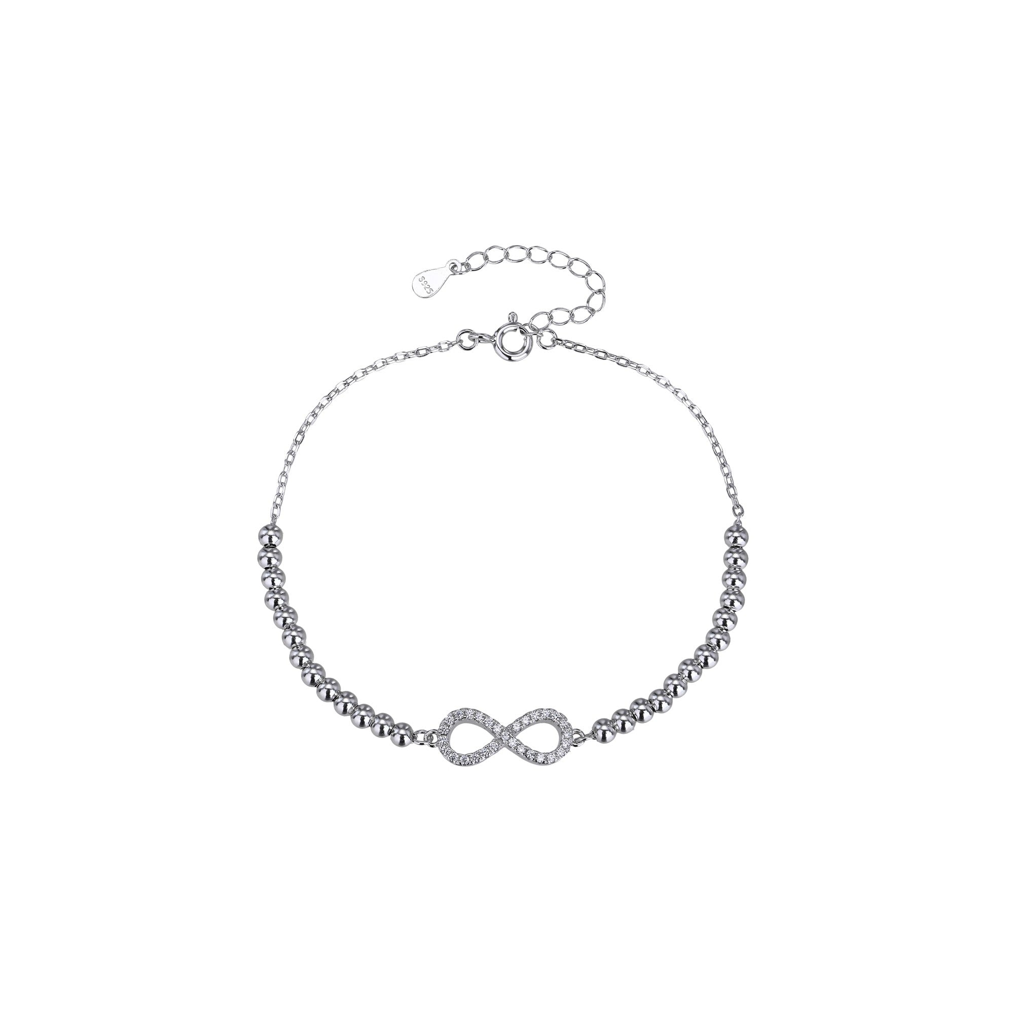 Pulsera sencilla de infinito con circonia blanca 17+3cm en plateado