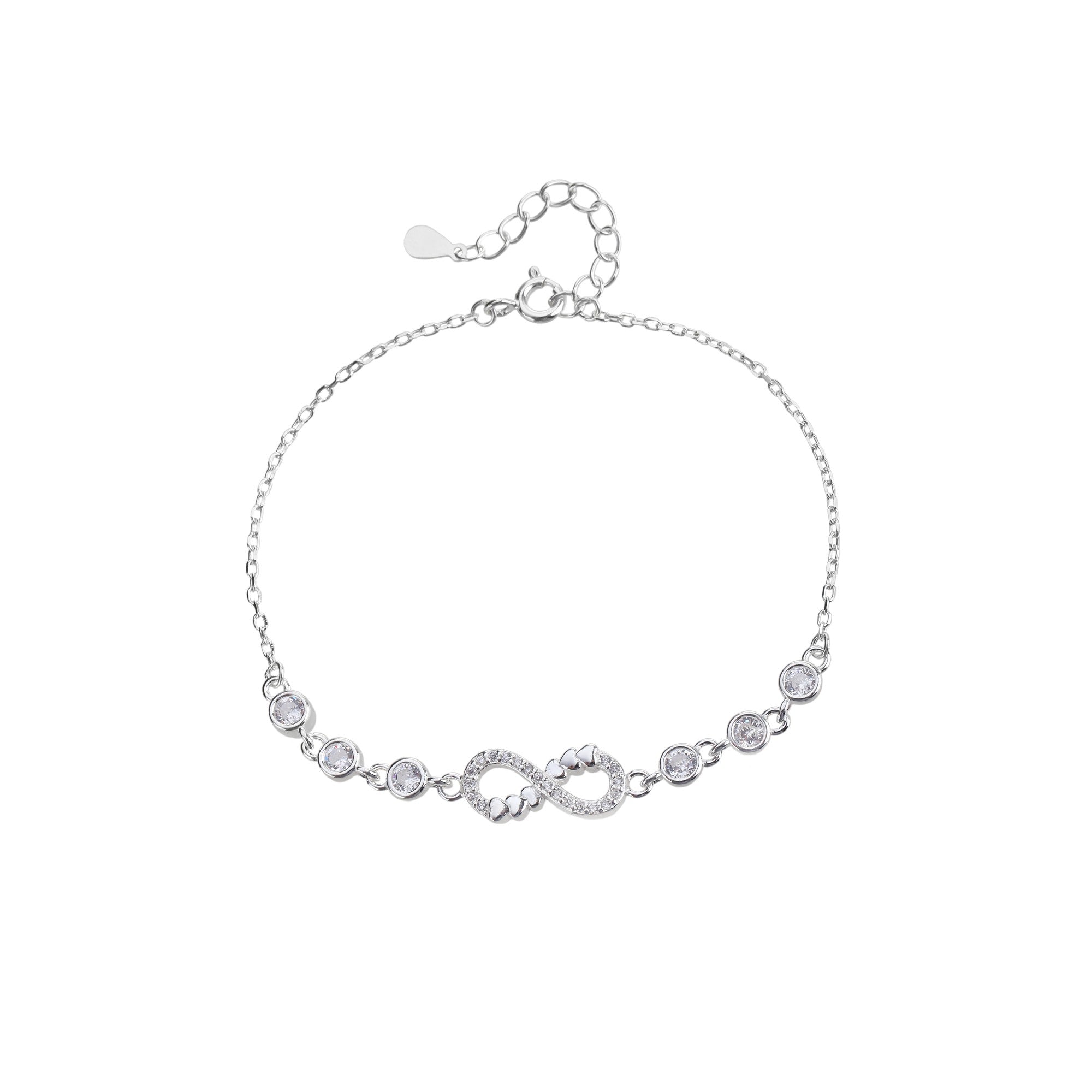 Pulsera sencilla de infinito con circonia blanca 17+3cm en plateado