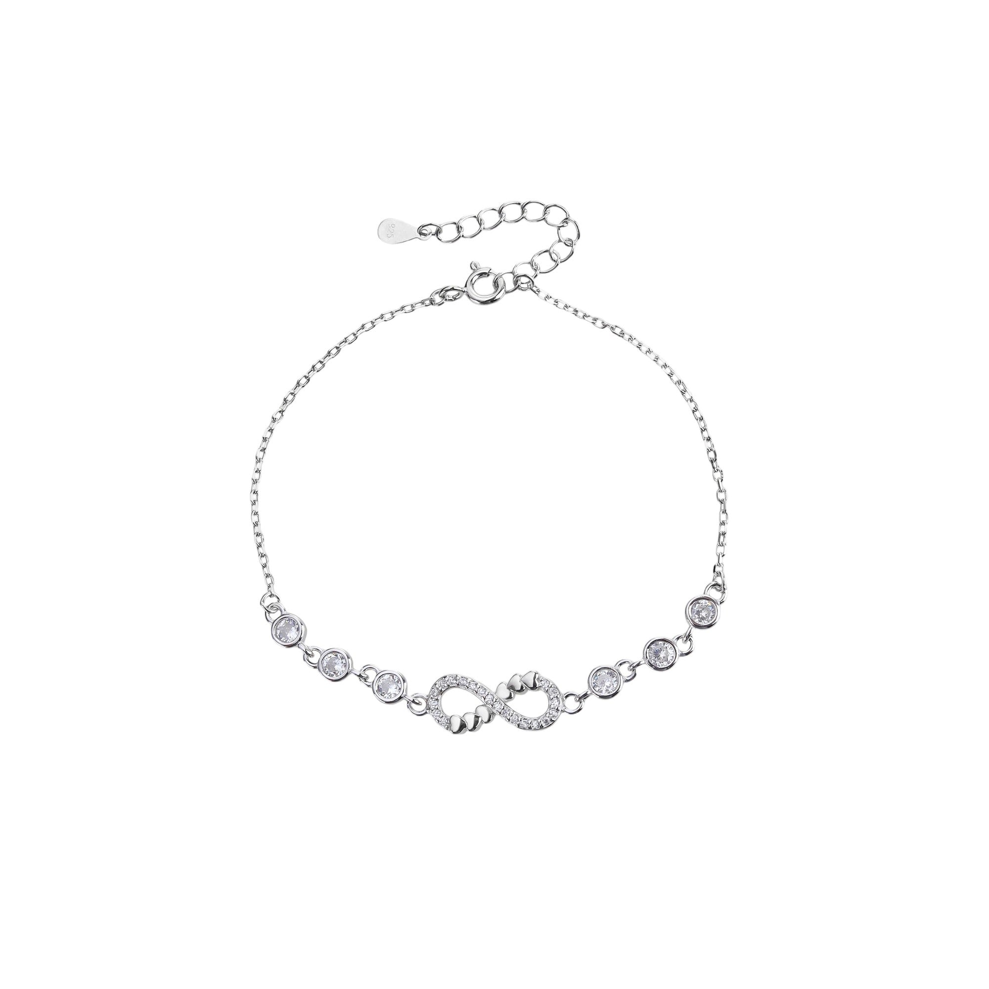 Pulsera sencilla de infinito con circonia blanca 17+3cm en plateado