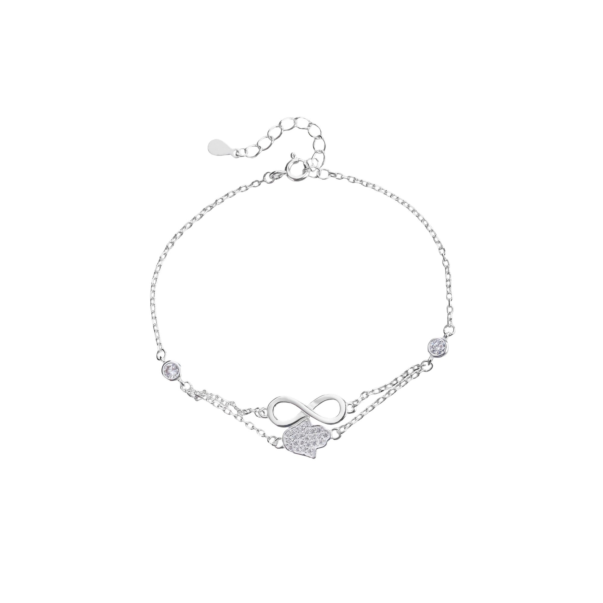 Pulsera doble de infinito con circonia blanca 17+3cm en plateado