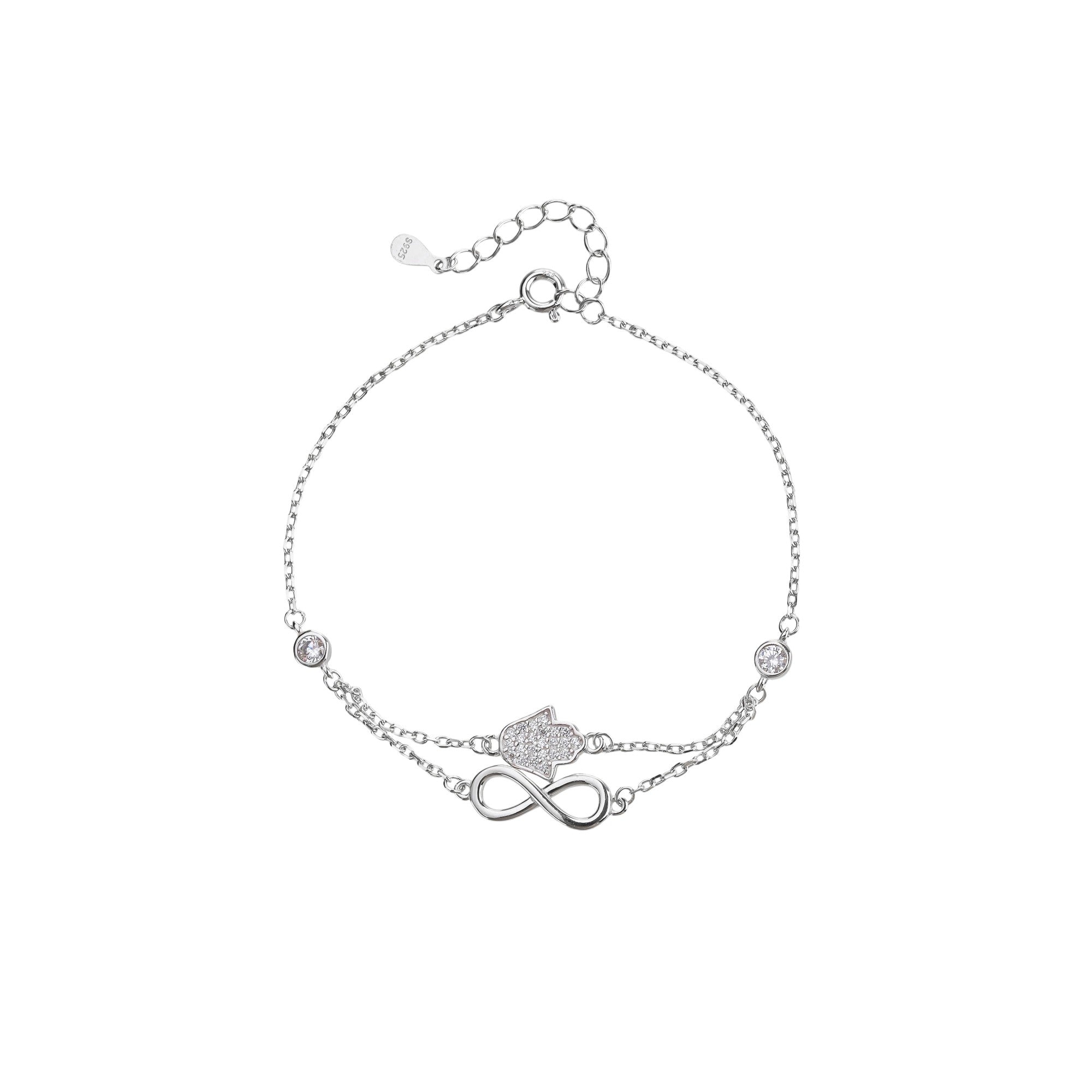 Pulsera doble de infinito con circonia blanca 17+3cm en plateado
