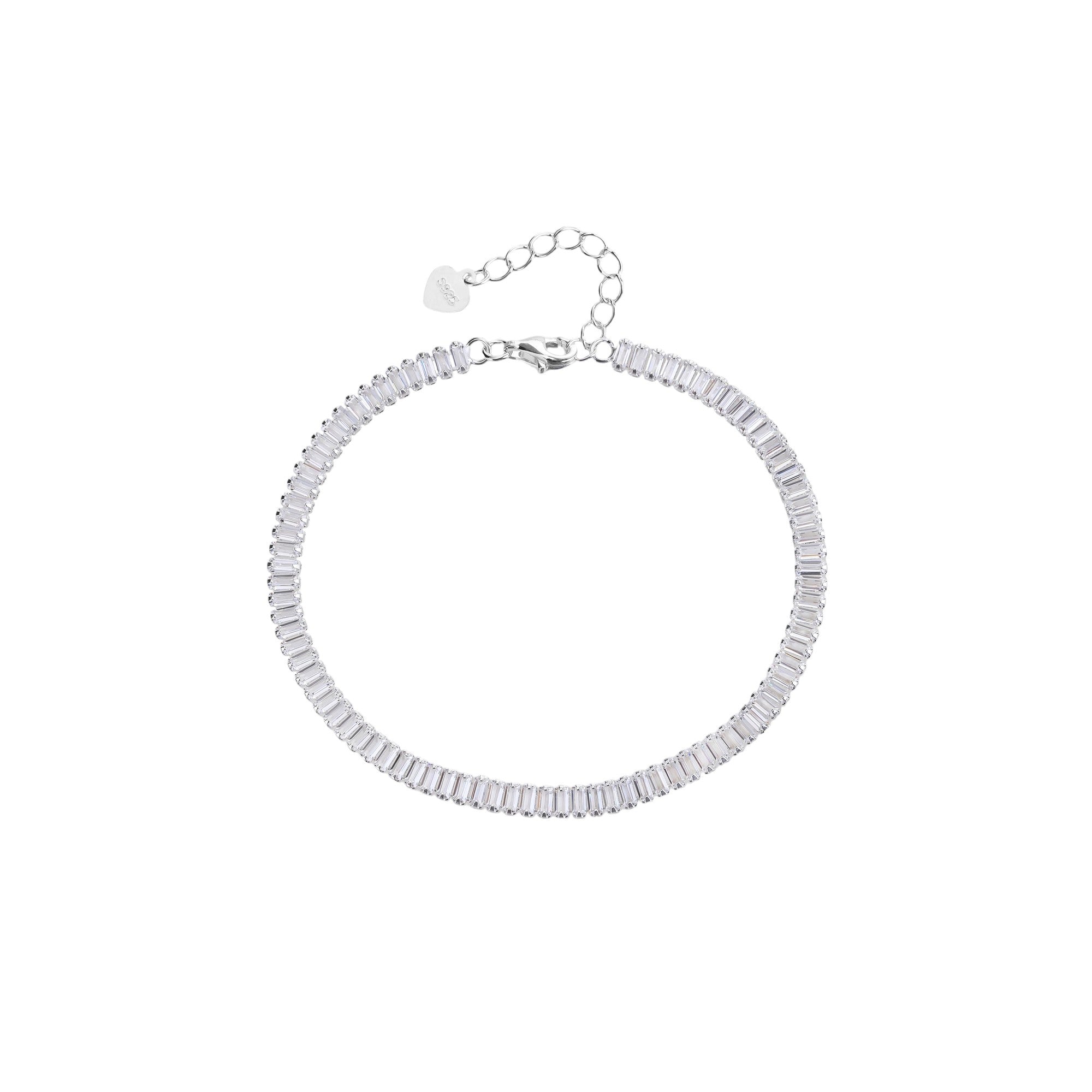 Pulsera tenis 1.5x3mm baguette con circonia blanca 17+3cm en plateado