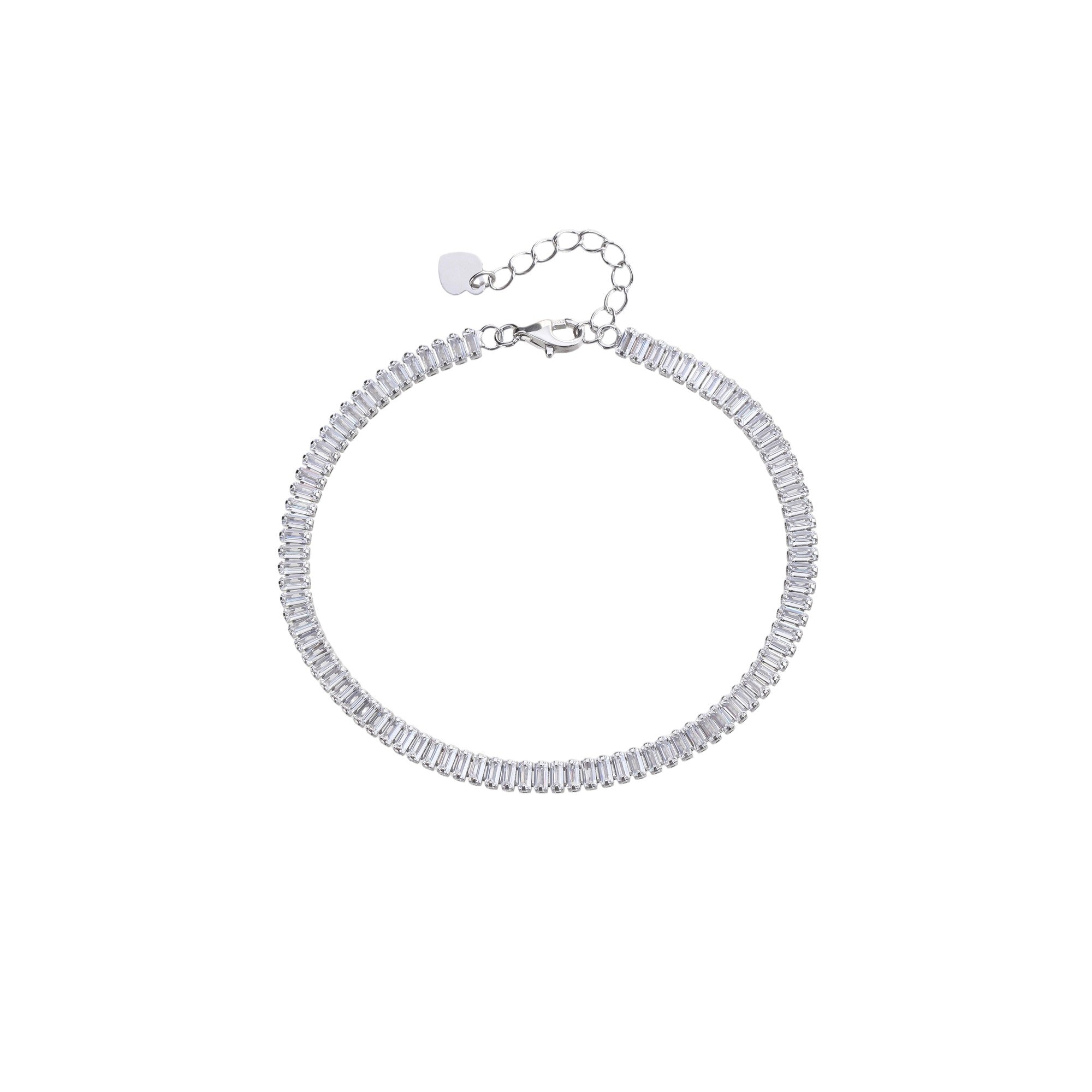 Pulsera tenis 1.5x3mm baguette con circonia blanca 17+3cm en plateado