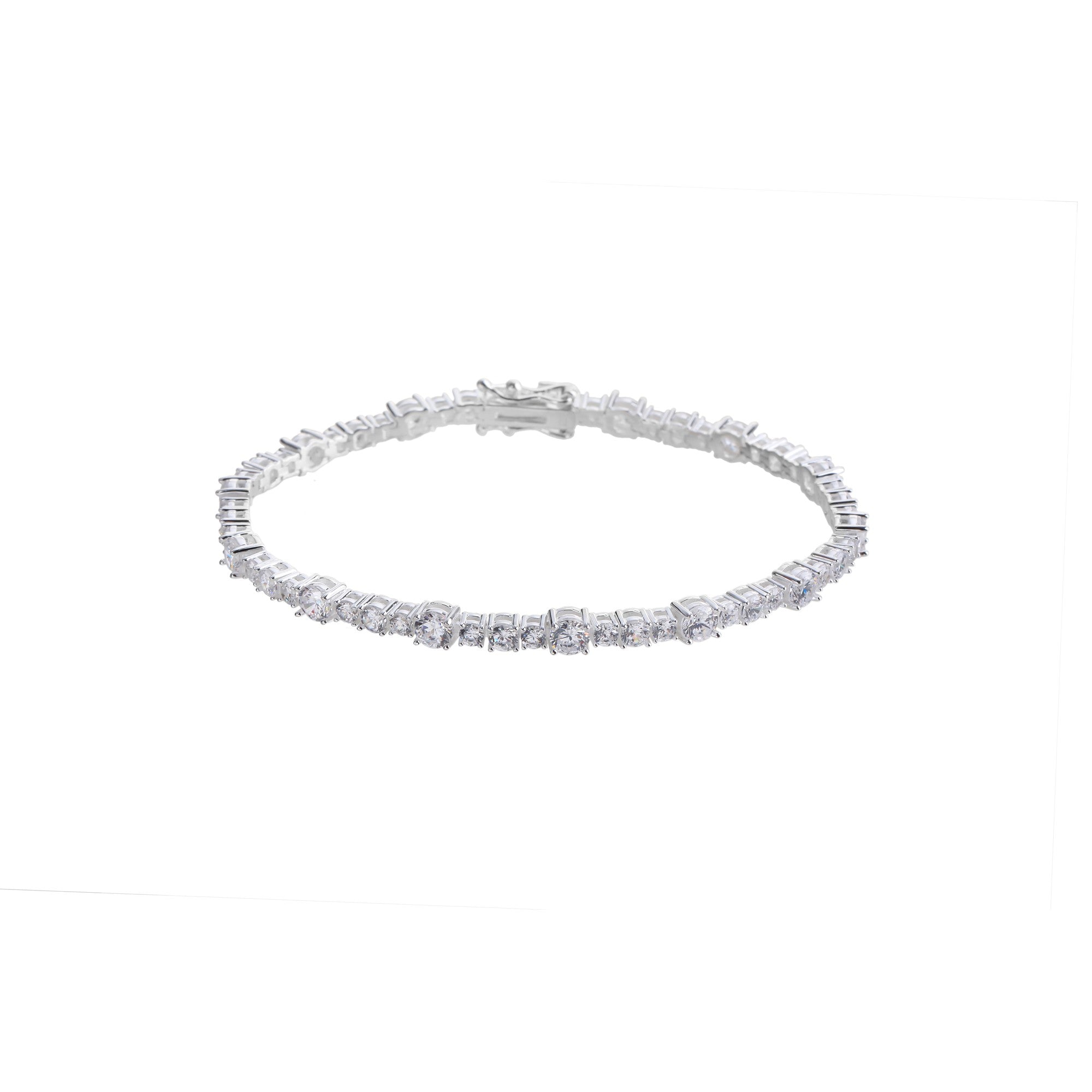 Pulsera tenis circonia redonda blanca 18cm en plateado
