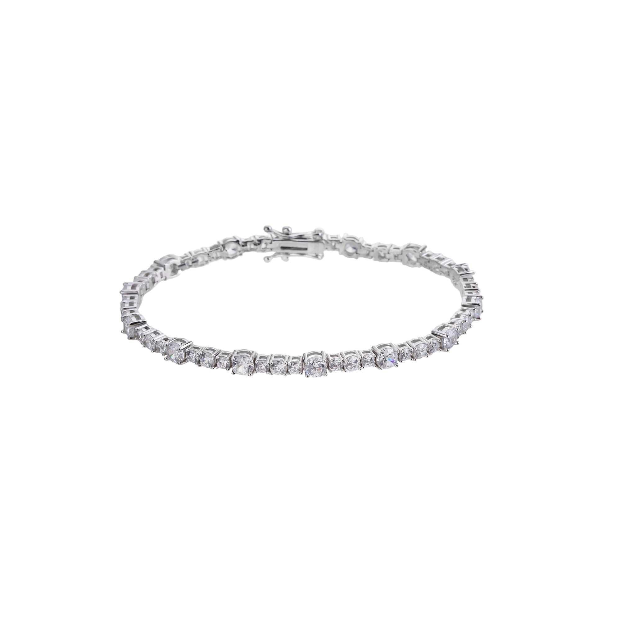 Pulsera tenis circonia redonda blanca 18cm en plateado