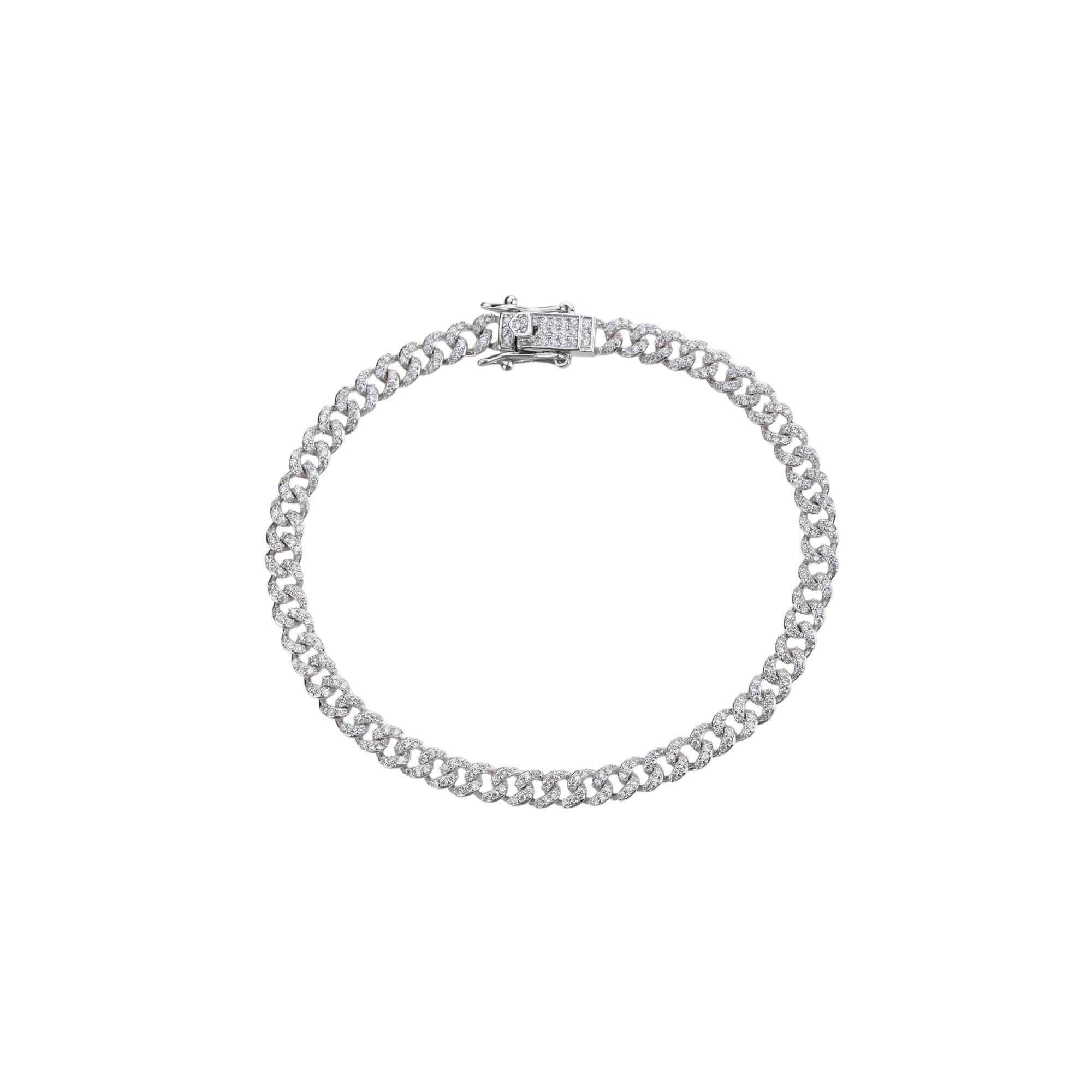 Pulsera barbada de diseño pavé en circonia blanca 22cm en plateado