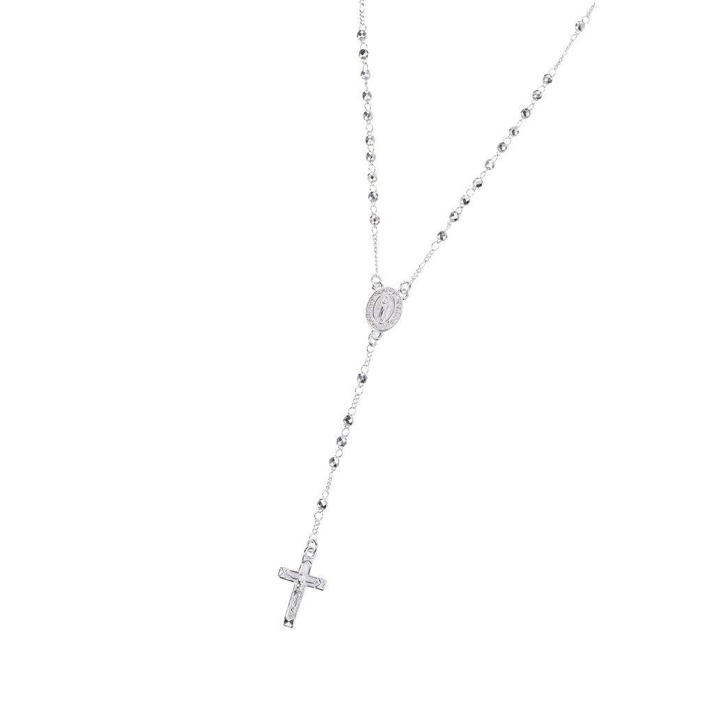 Rosario de Virgen de Guadalupe con circonia blanca 3mm en plateado