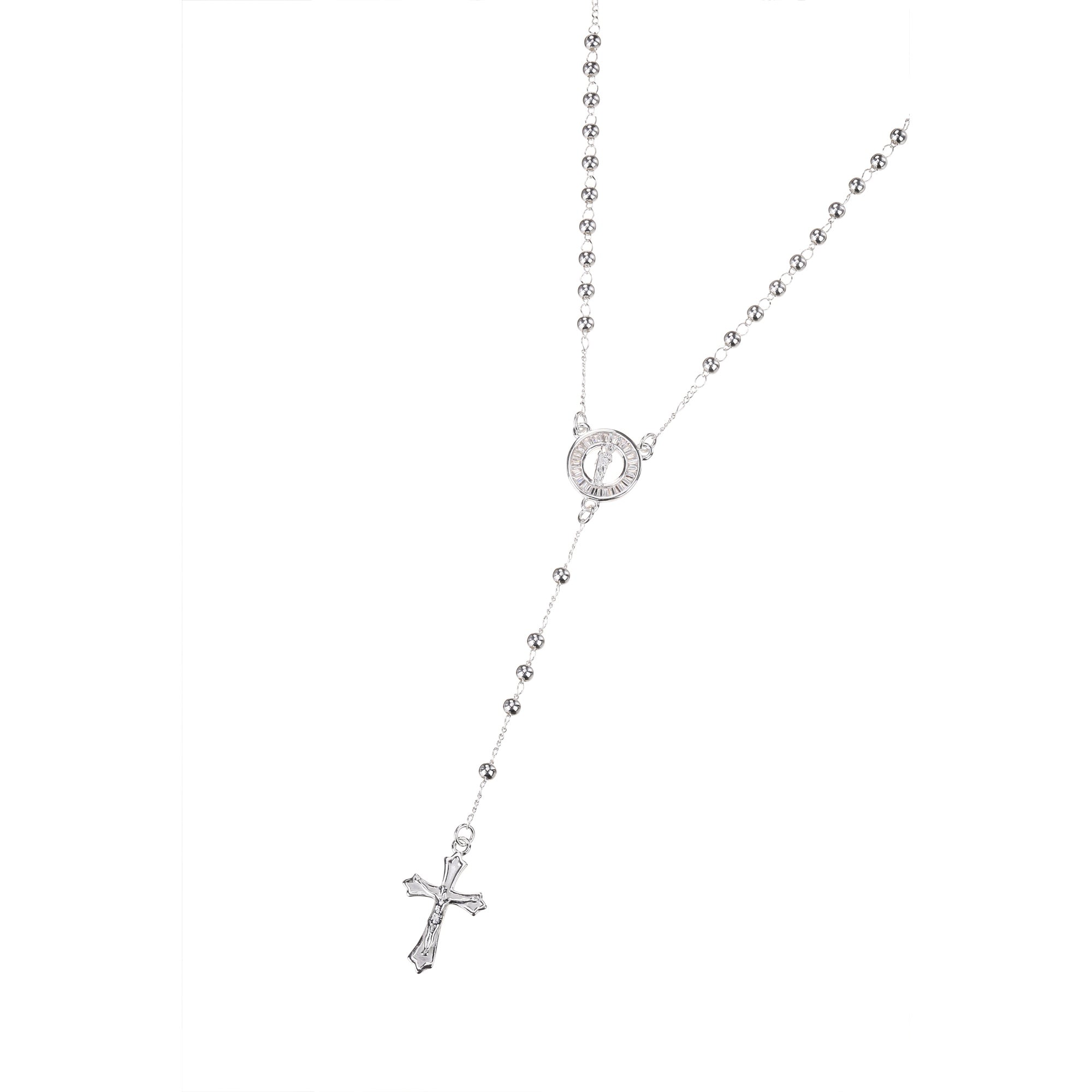 Rosario de san judas con circonia blanca 3mm en plateado