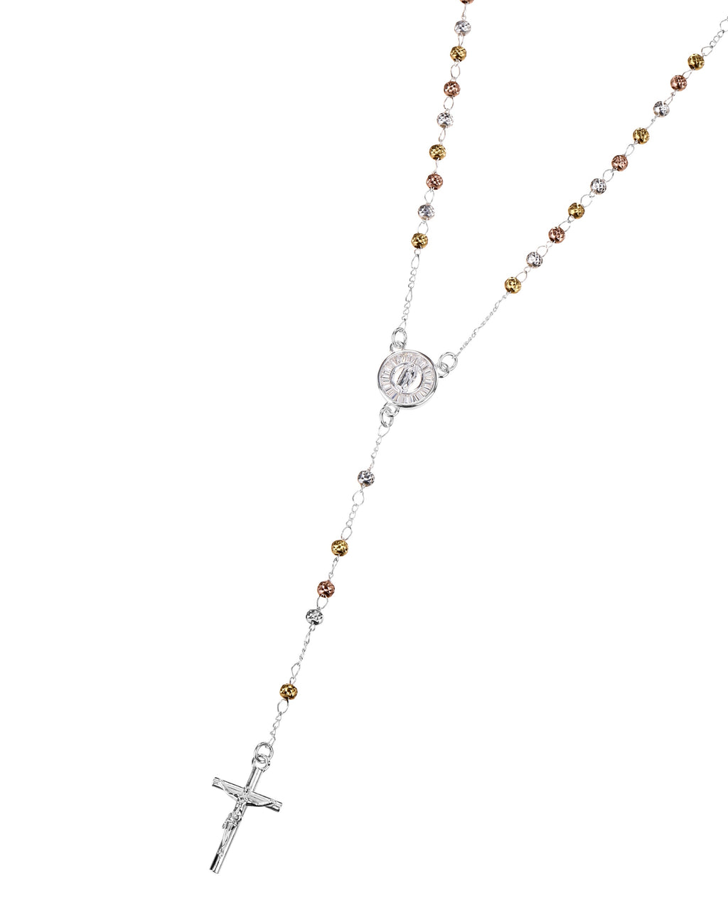 Rosario de Virgen de Guadalupe con circonia blanca 3mm en florentino
