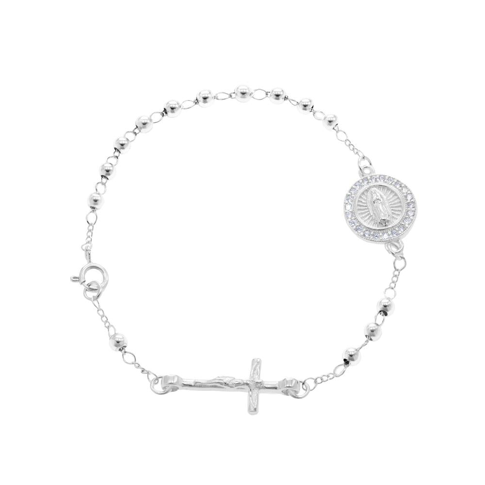 Misterio de Virgen de Guadalupe con circonia blanca 3mm en plateado
