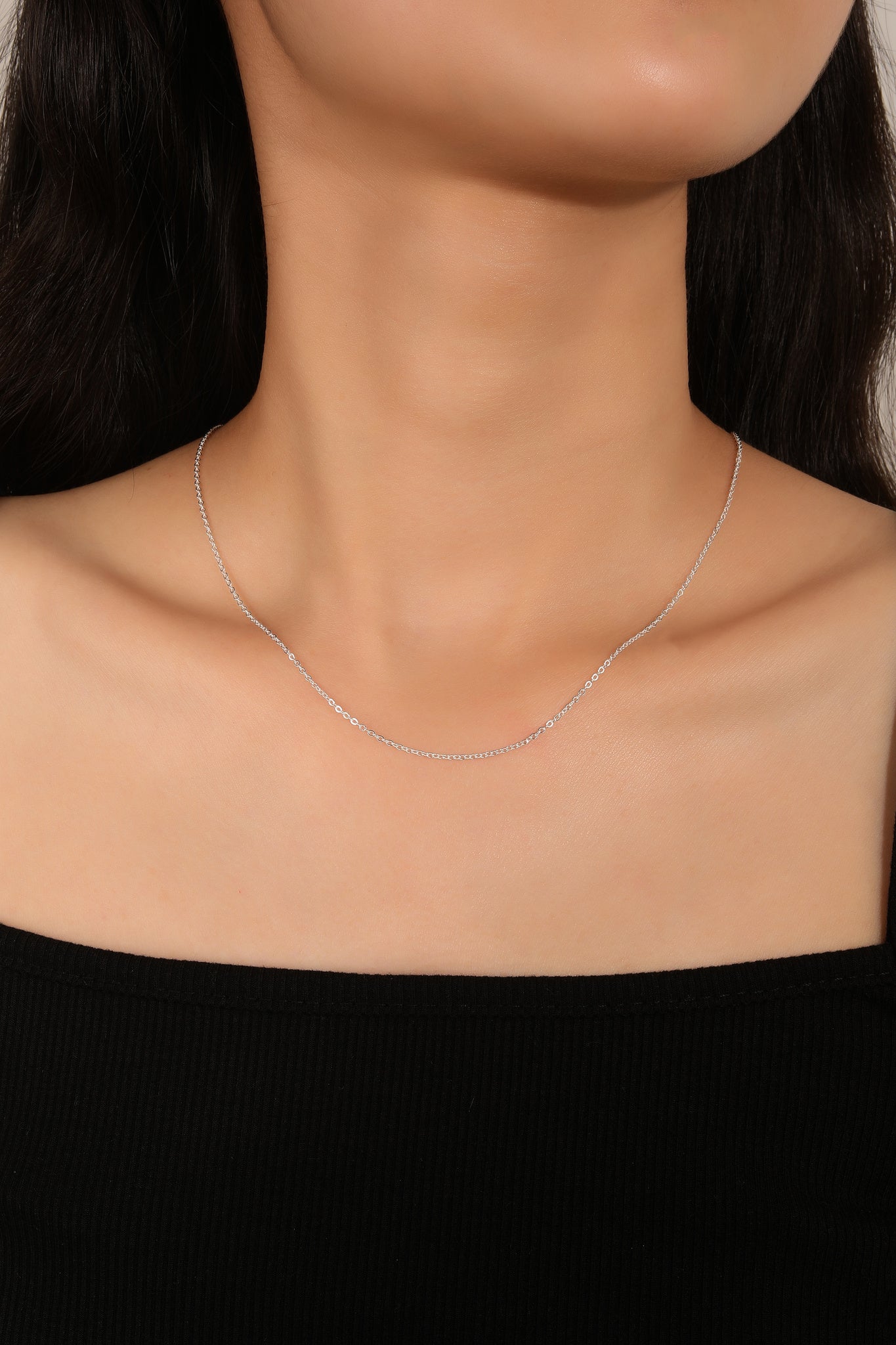 Cadena de eslabón oval de 45+5cm en plateado